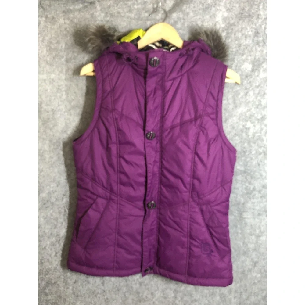 Burton Vest Womens Medium Purple DRYRIDE Hooded Faux Fur Insulated Snowboard